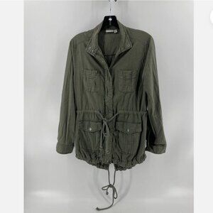 BP Women's Olive Green Collared Full Zip Drawstring Cargo Jacket Size XS